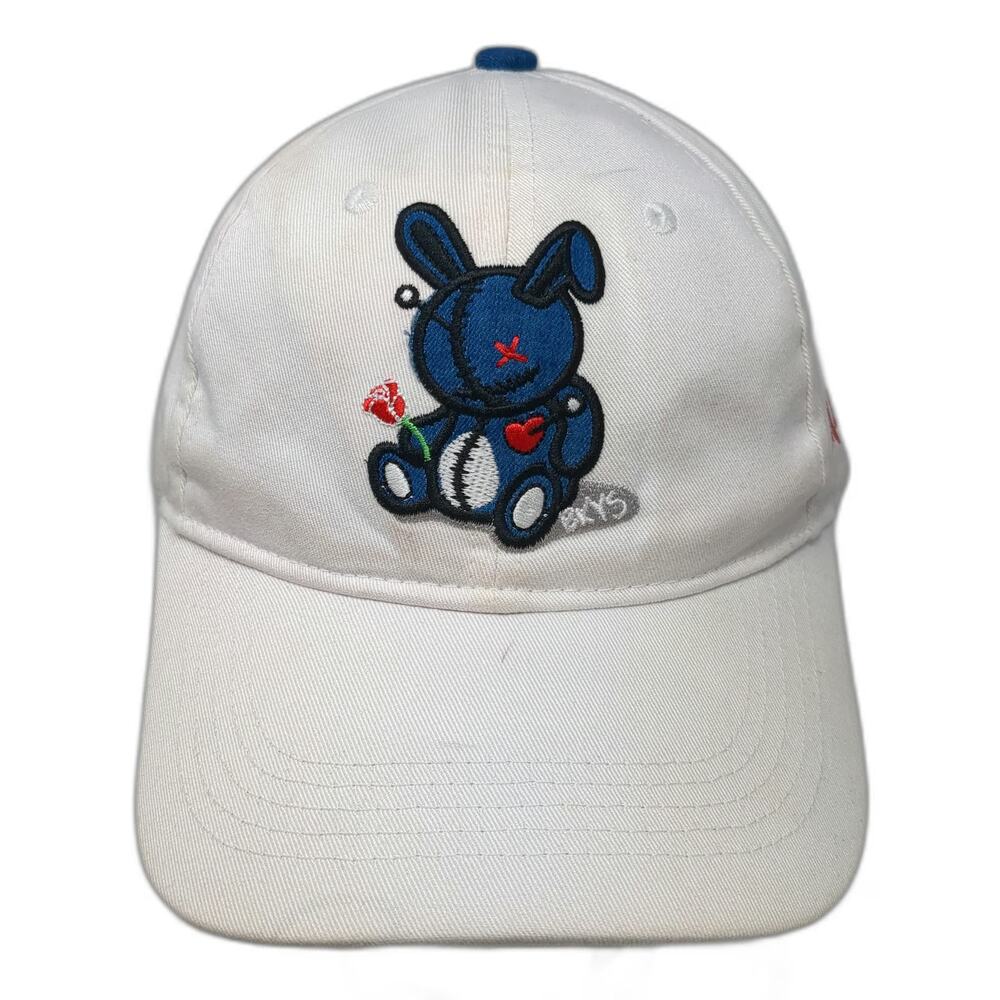 BKYS Baseball Cap White One Size Blue Underbrim Lucky Charm Embroidered Bear Hat